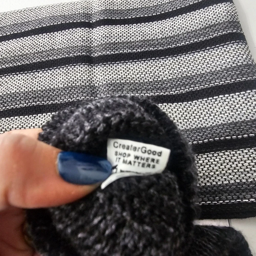Jalsu Uma Alpaca Scarf and Gloves Set OS Black Gray Striped Artisan Bohemian